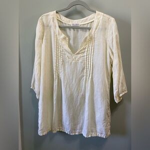 White Linen Split-Neck Pintuck Tunic - Vero Moda